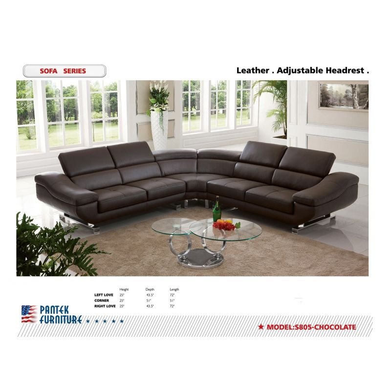 S 805 Leather Sectional, Chocolate