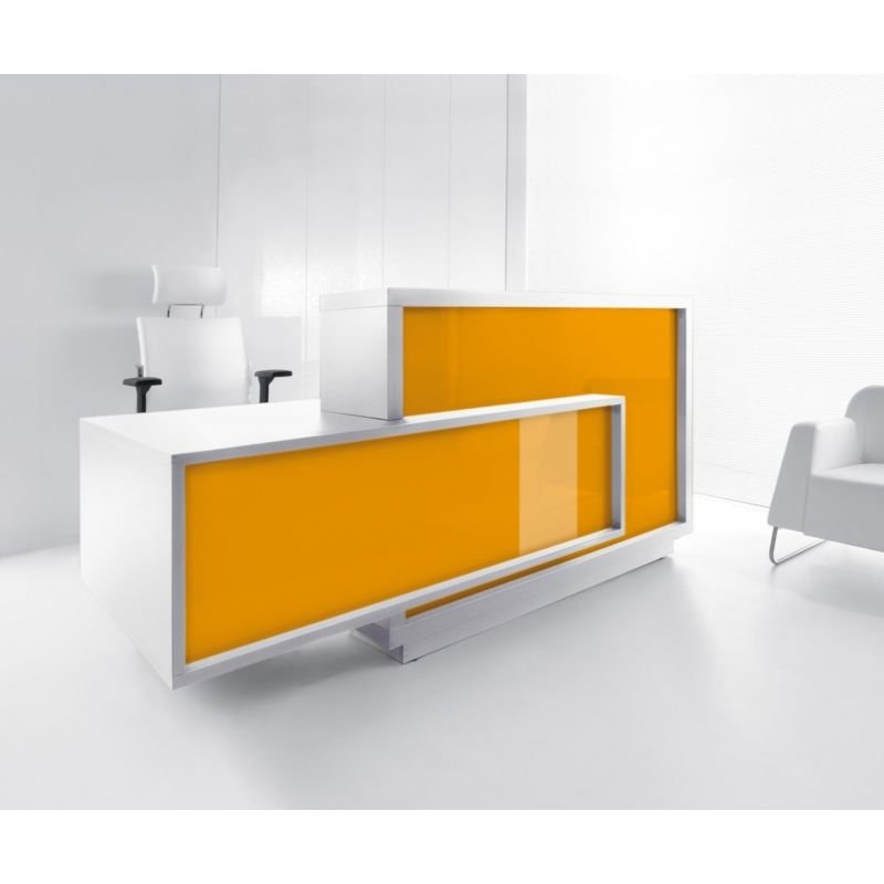 Foro Reception Desk, Right-Handed Counter, Orange/White