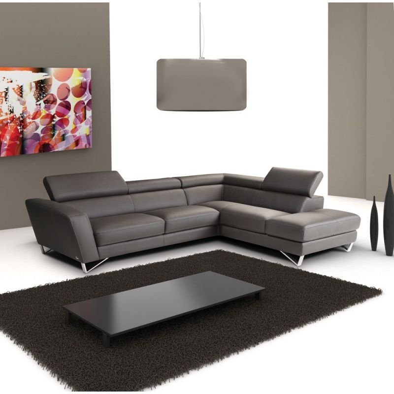 Sparta Italian Leather Sectional, Right Hand Chase, Grey 