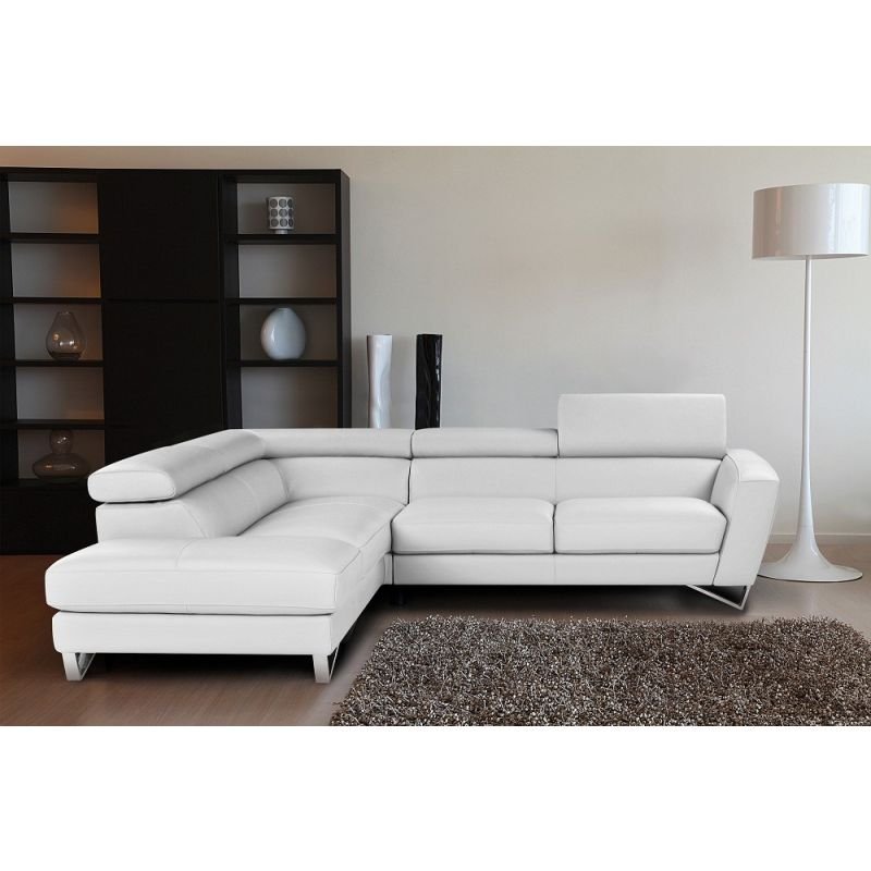 Sparta Italian Leather Sectional, Left Hand Chaise, White