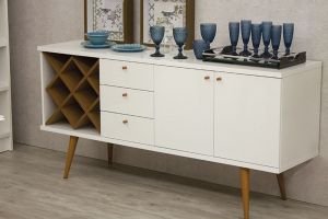 Utopia 4 Bottle Wine Rack Sideboard Buffet Stand with 3 Drawers and 2 Shelves in White Gloss and Maple Cream
