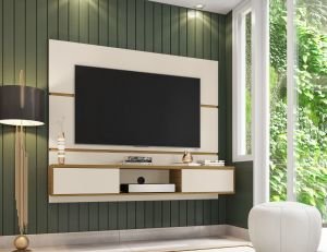 Vernon 62.99 Floating Wall Entertainment Center in Off White and Cinnamon