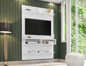 Libra Long Floating 45.35 Wall Entertainment Center with Overhead Shelf in White