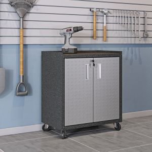 Fortress Textured Metal 31.5" Garage Mobile Cabinet with 2 Adjustable Shelves in Grey