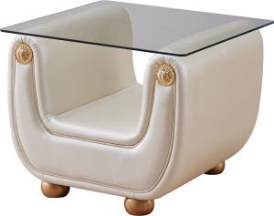 Giza Leather End Table, Beige