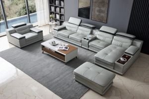 908 Modern Leather Sectional Right Hand Chase, Grey