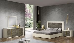 Sonia Premium Bedroom Set, Pearl/Gold