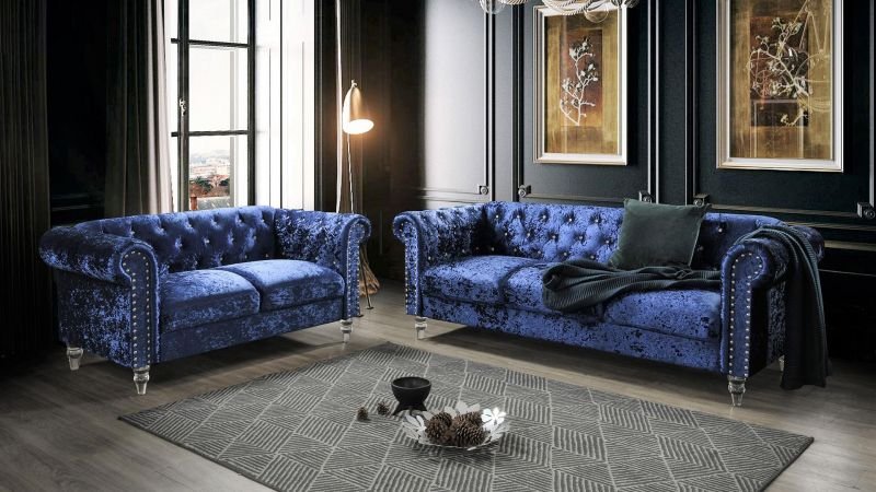 U9550 Velvet Loveseat Blue