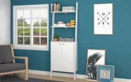 Cooper Ladder Display Cabinet with 2 Floating Shelves in White