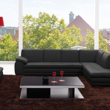 625 Italian Leather Sectional in Black