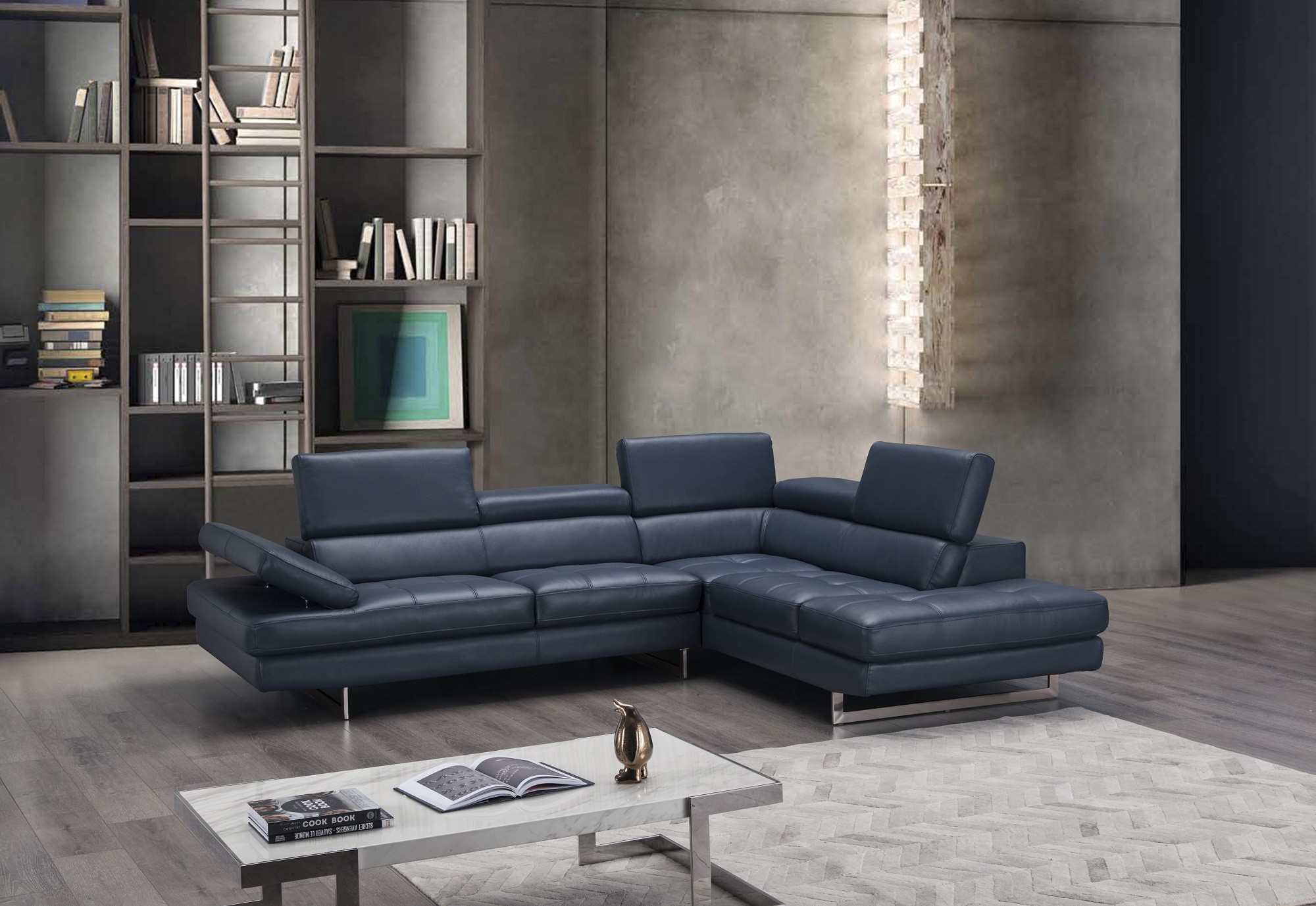 A761 Italian Leather Sectional in Blue - Image 3