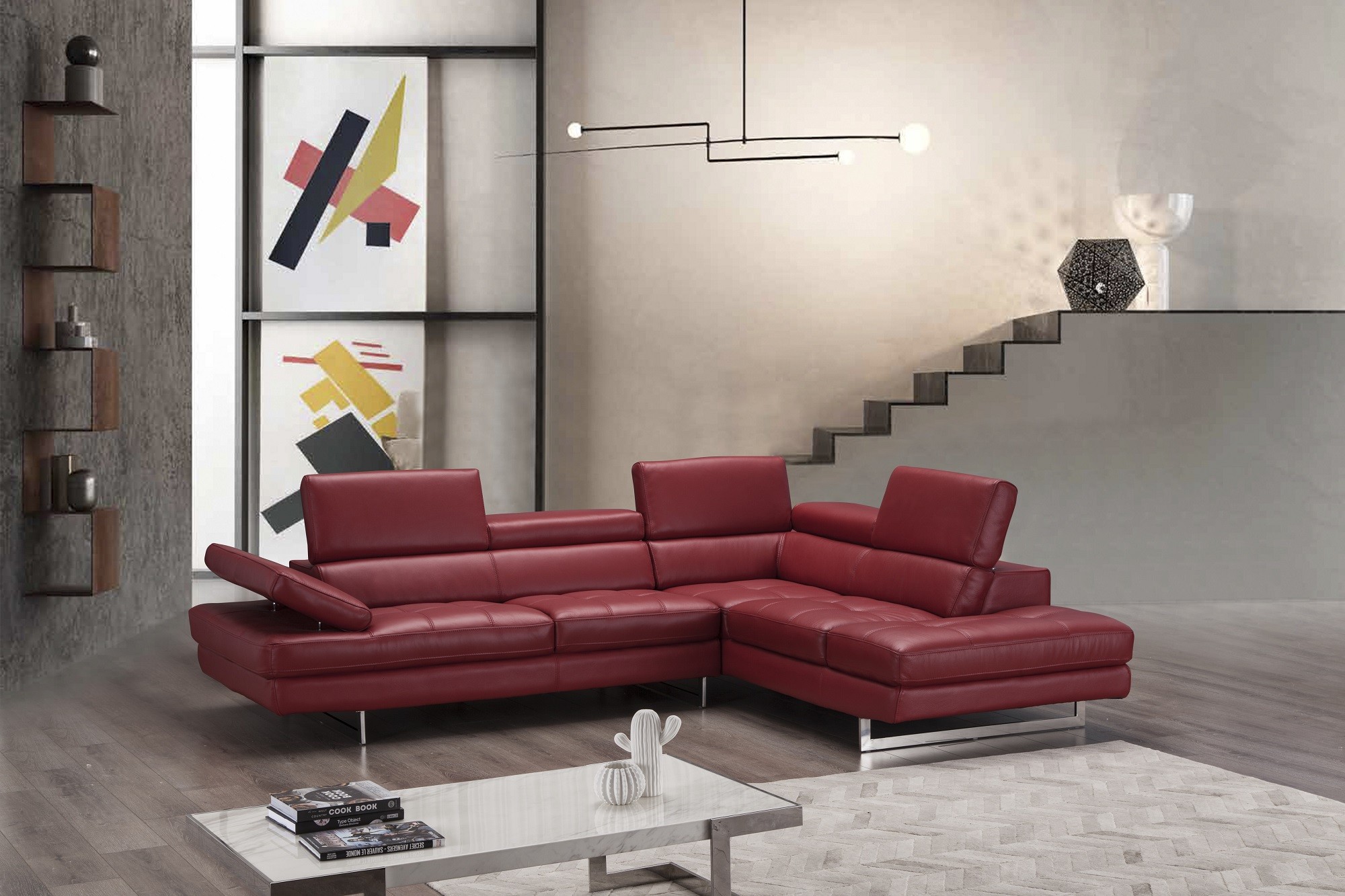 A761 Italian Leather Sectional in Red - Image 3