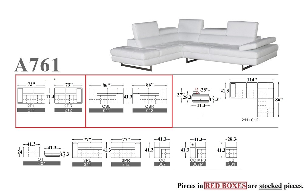 A761 Italian Leather Sectional in Red - Image 4