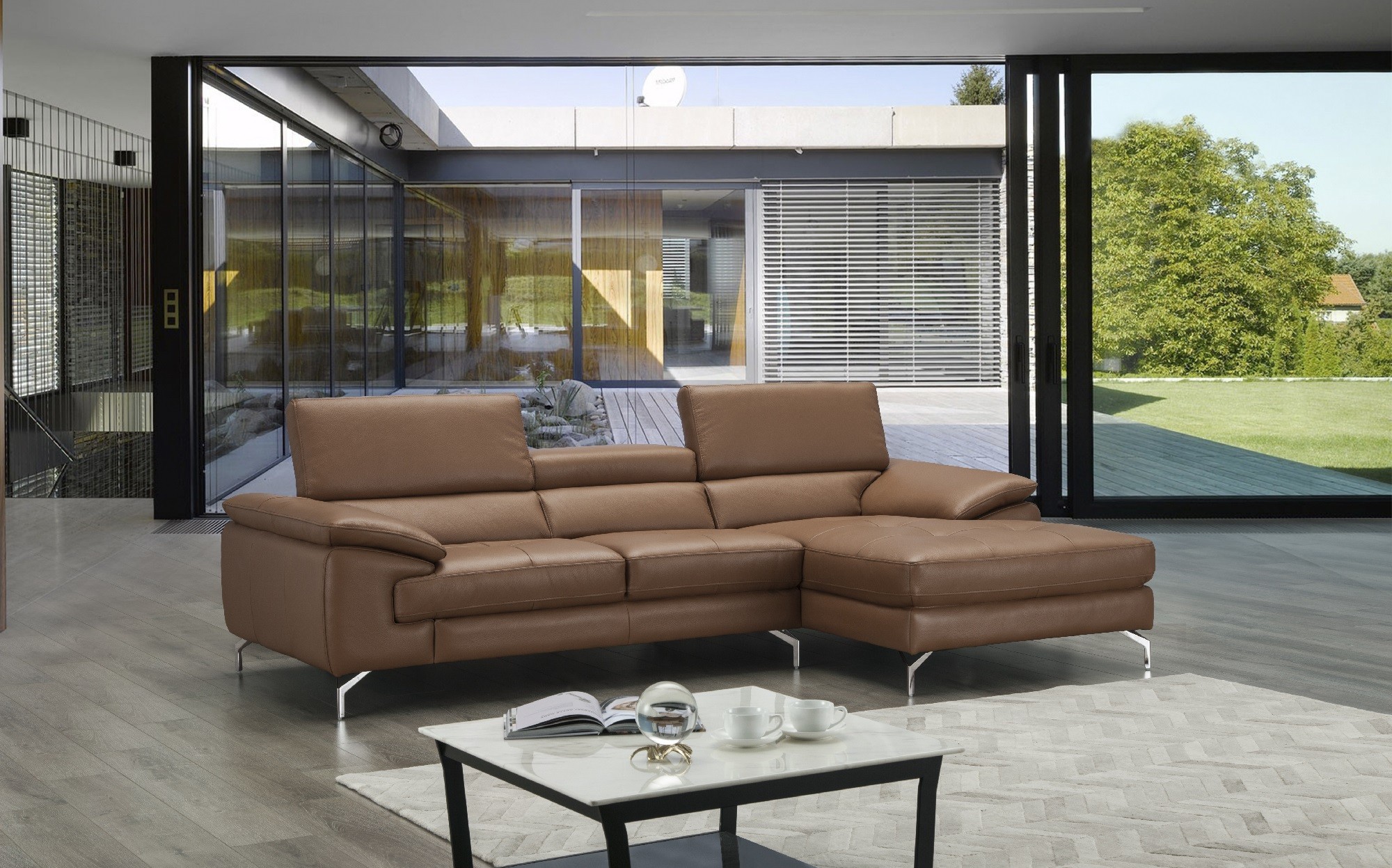 A973b Premium Leather Sectional in Caramel - Image 5