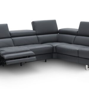 The Annalaise Recliner Leather Sectional in Blue Grey