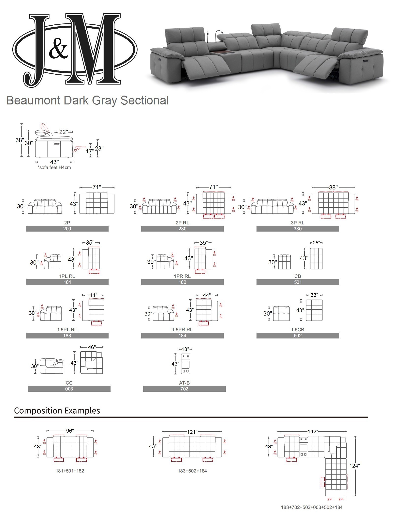 Beaumont Dark Gray Leather Sectional - Image 6