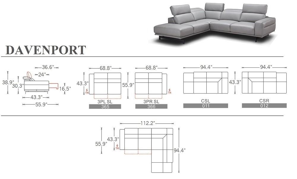 Davenport Leather Sectional in Light Grey - Image 5