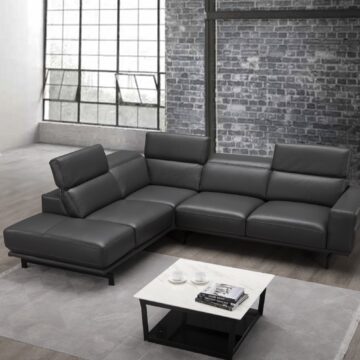Davenport Leather Sectional in Slate Grey