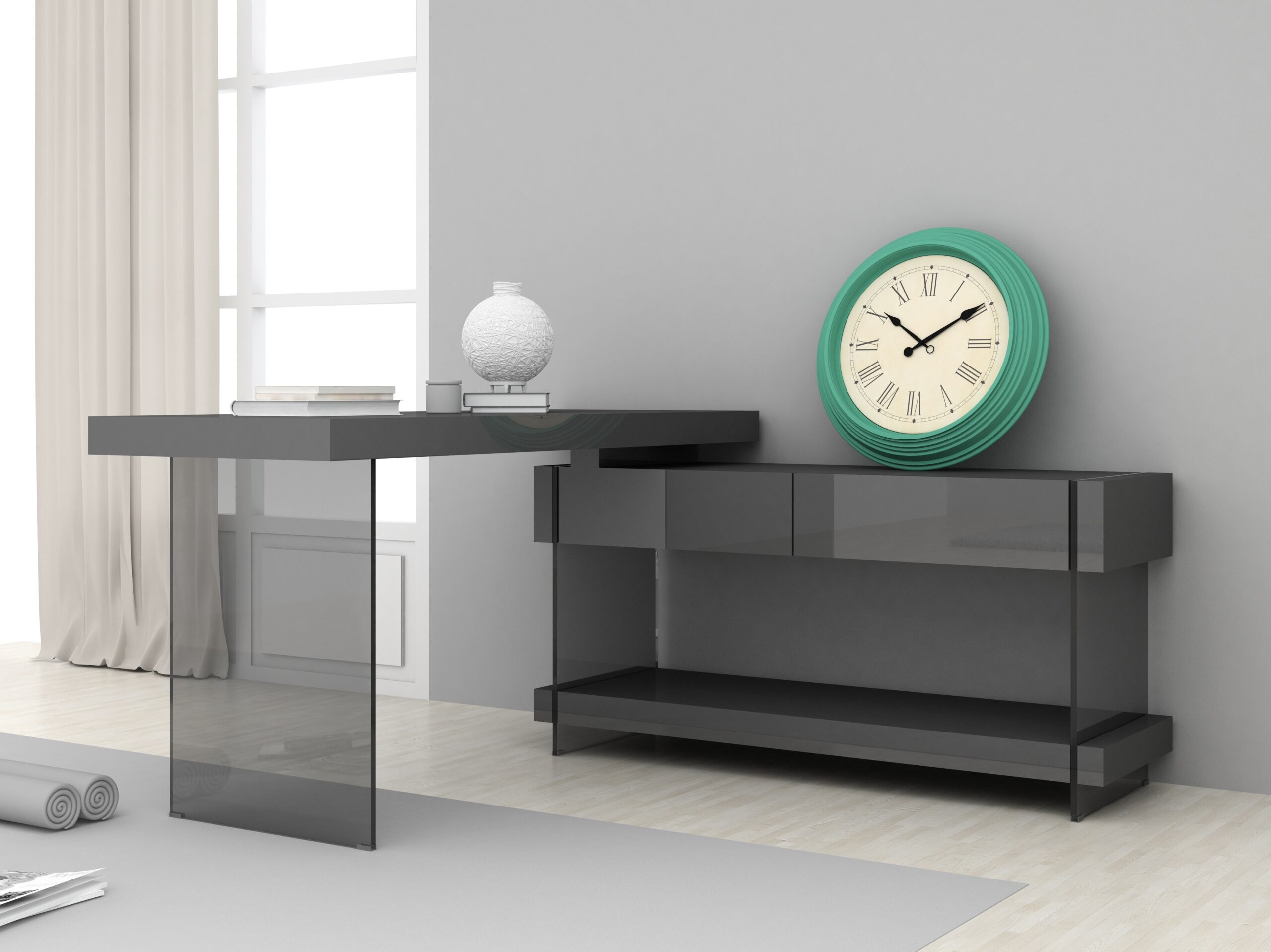 Grey Cloud Modern Desk in High Gloss - Image 4