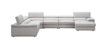 Kobe Premium Leather Sectional in Silver Grey
