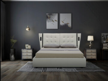 Milan Full Leather Upholstered Queen Size Bed with LED Ligts White