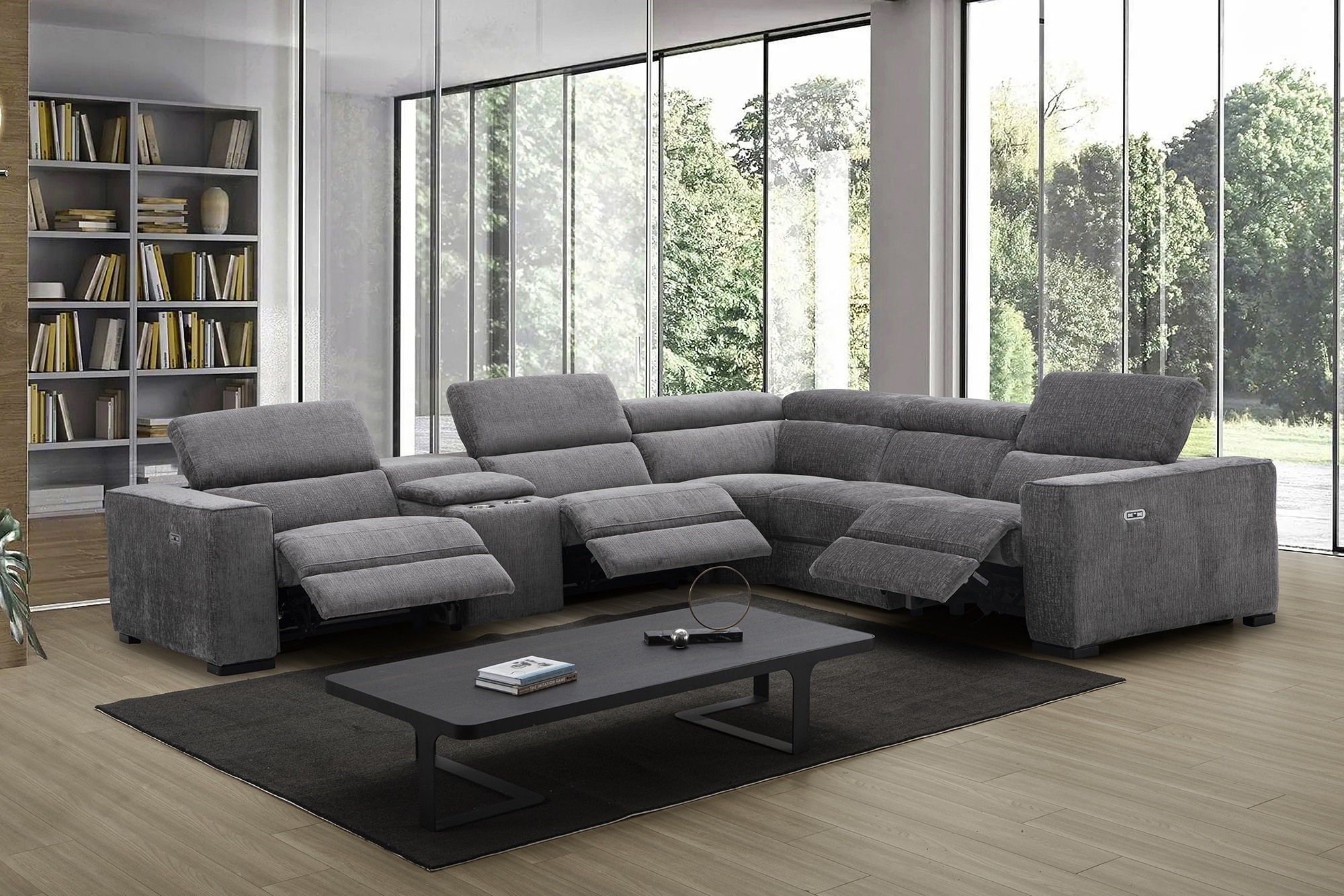 Picasso 6Pc Fabric Motion Sectional In Dark Grey - Image 6