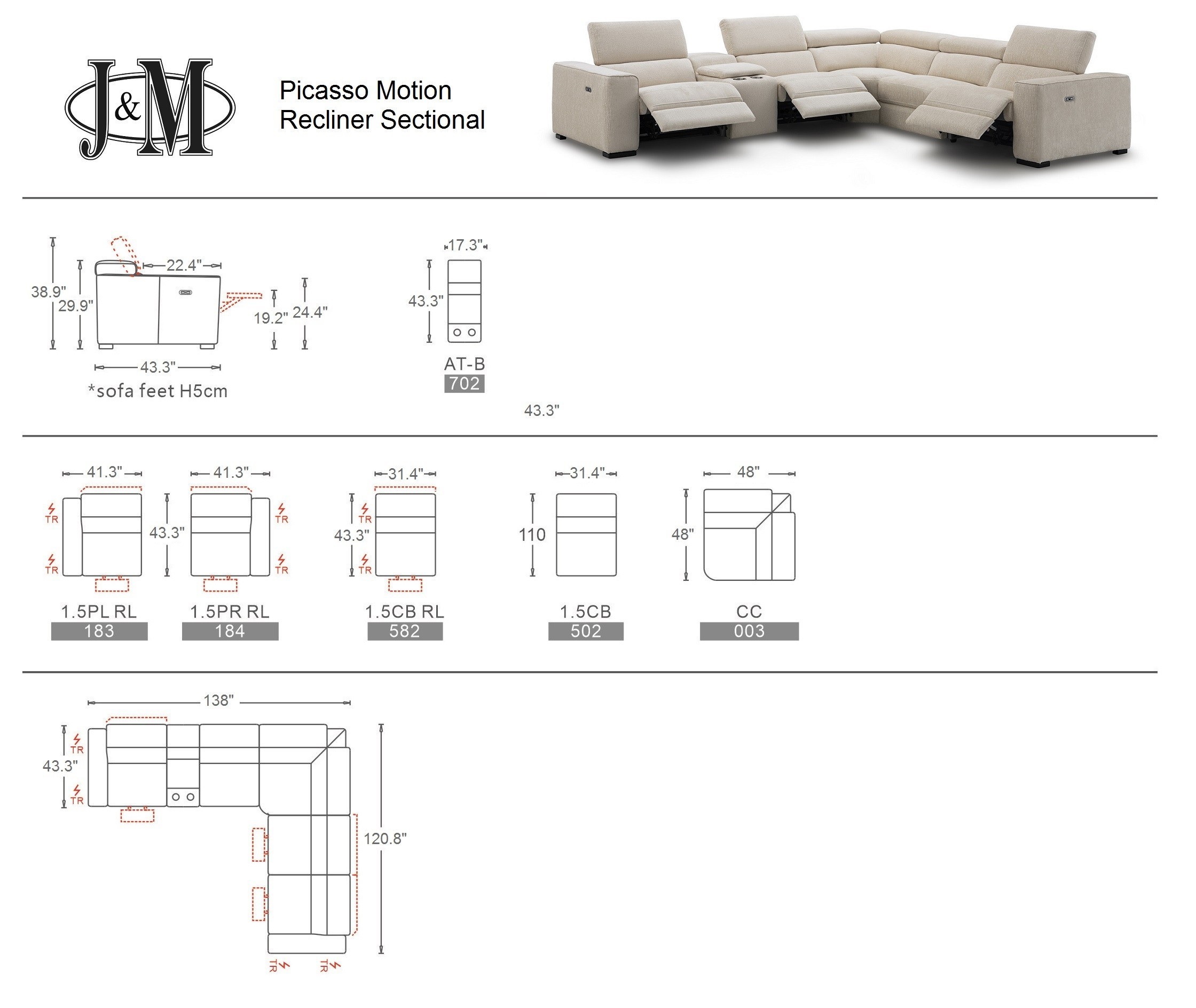 Picasso 6Pc Fabric Motion Sectional In Sand - Image 6