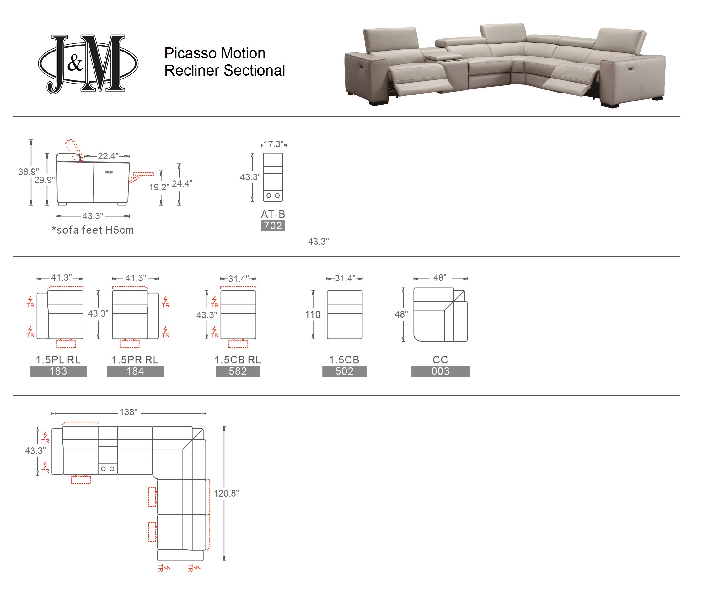 Picasso 6Pc Motion Sectional In Dark Grey - Image 15