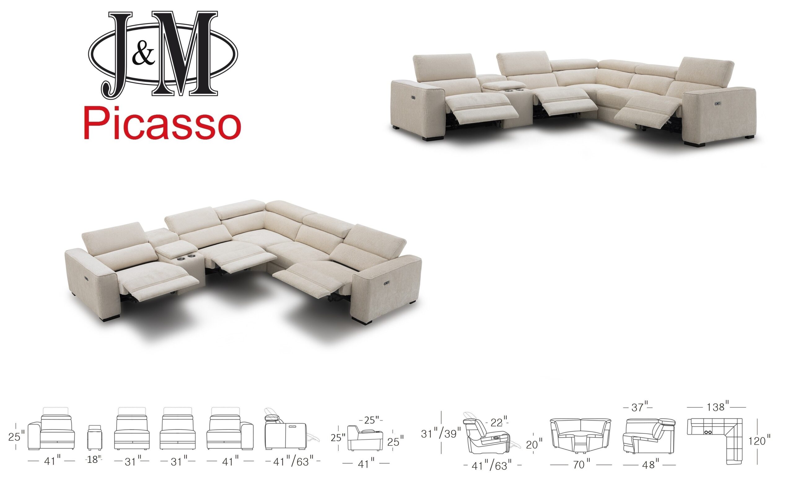 Picasso 6Pc Fabric Motion Sectional In Sand - Image 5