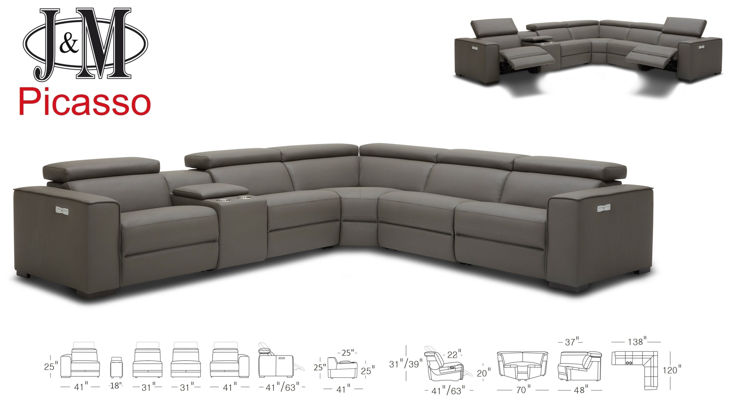 Picasso 6Pc Motion Sectional In Silver Grey - Image 18