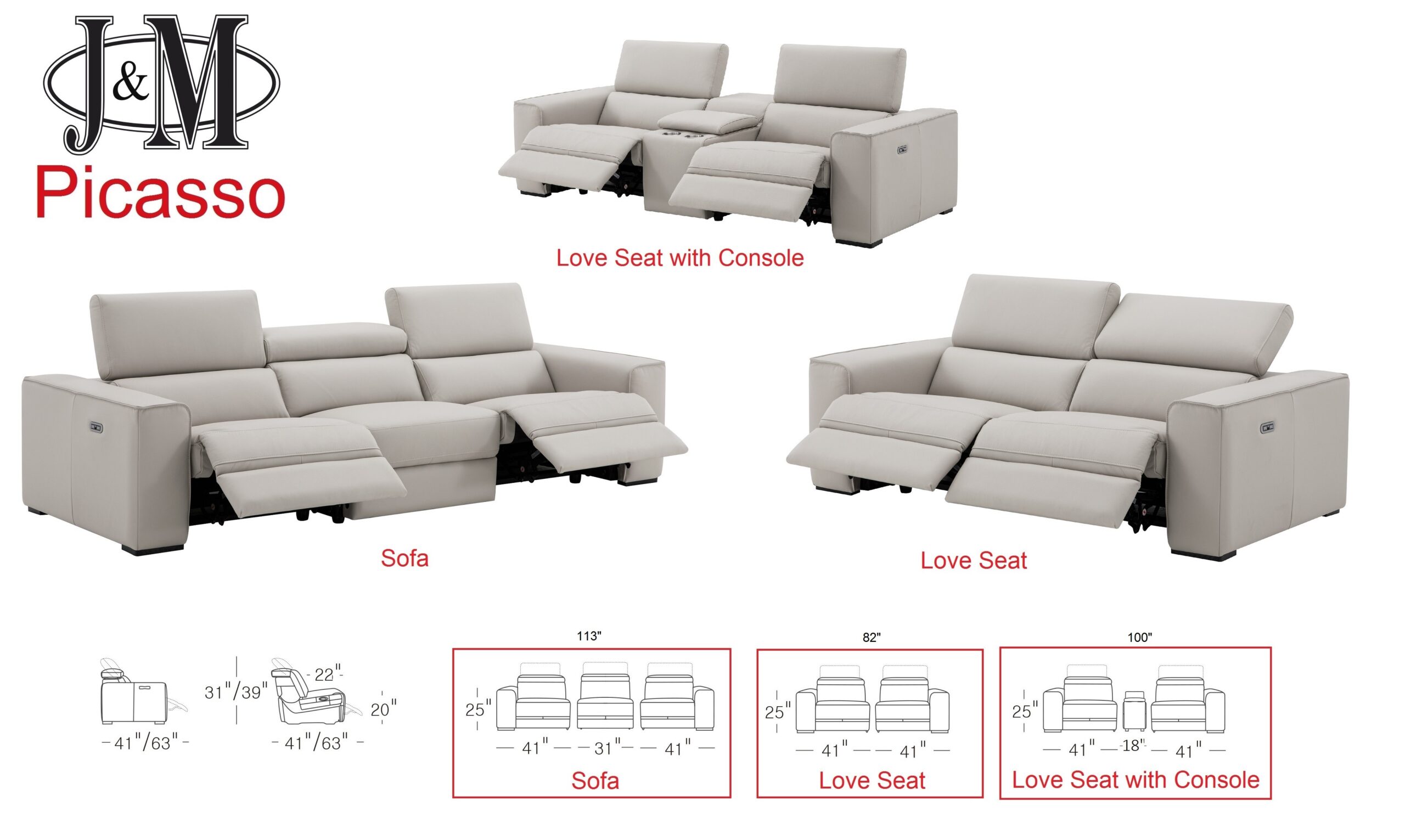 Picasso Love Seat In Silver Grey (no console) - Image 9