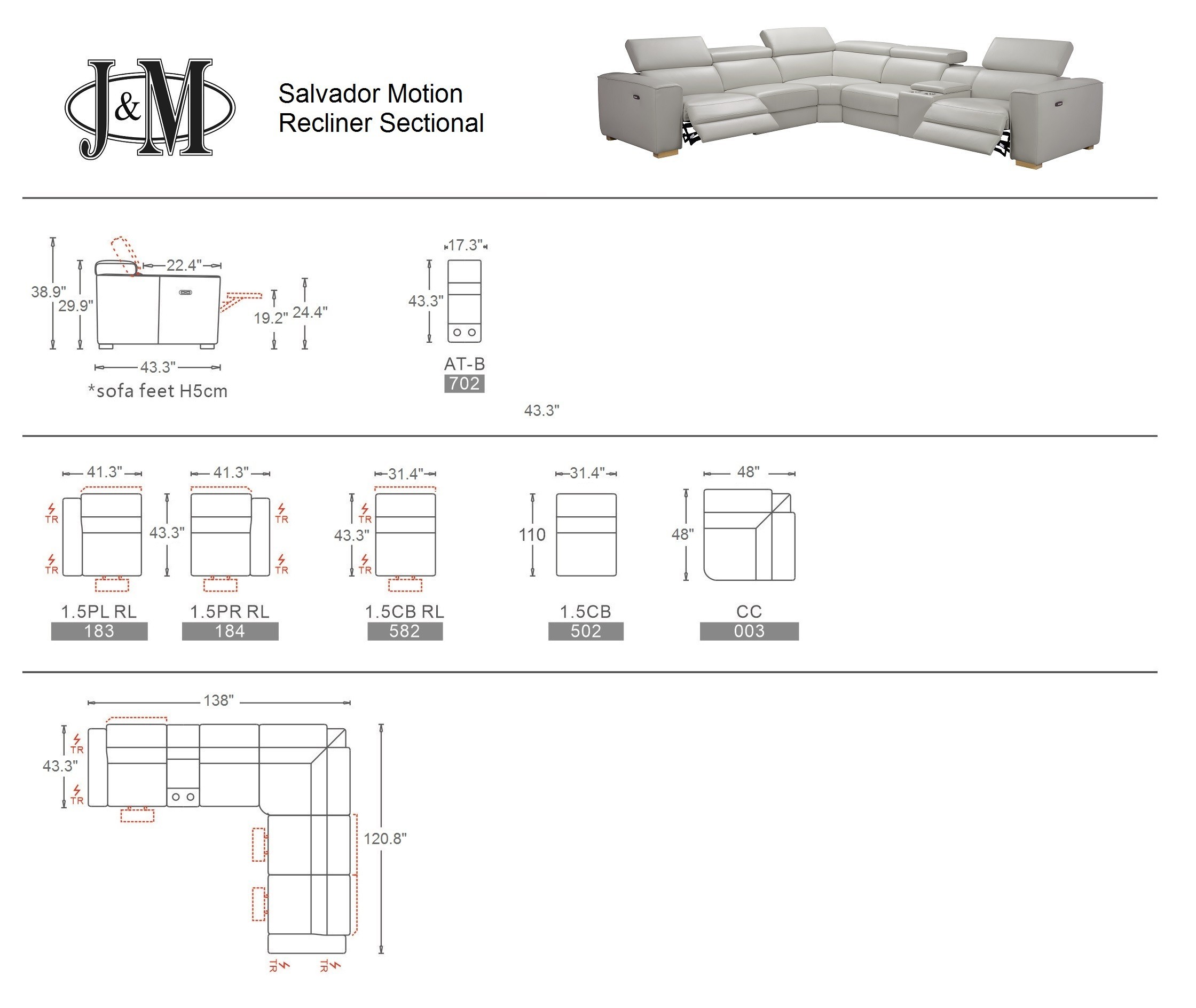 Salvador 6Pc Motion Sectional In Light Grey - Image 5