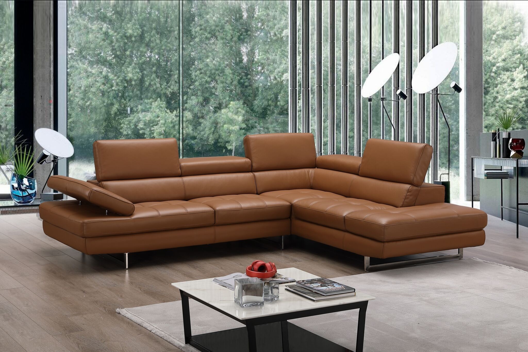 A761 Italian Leather Sectional in Caramel