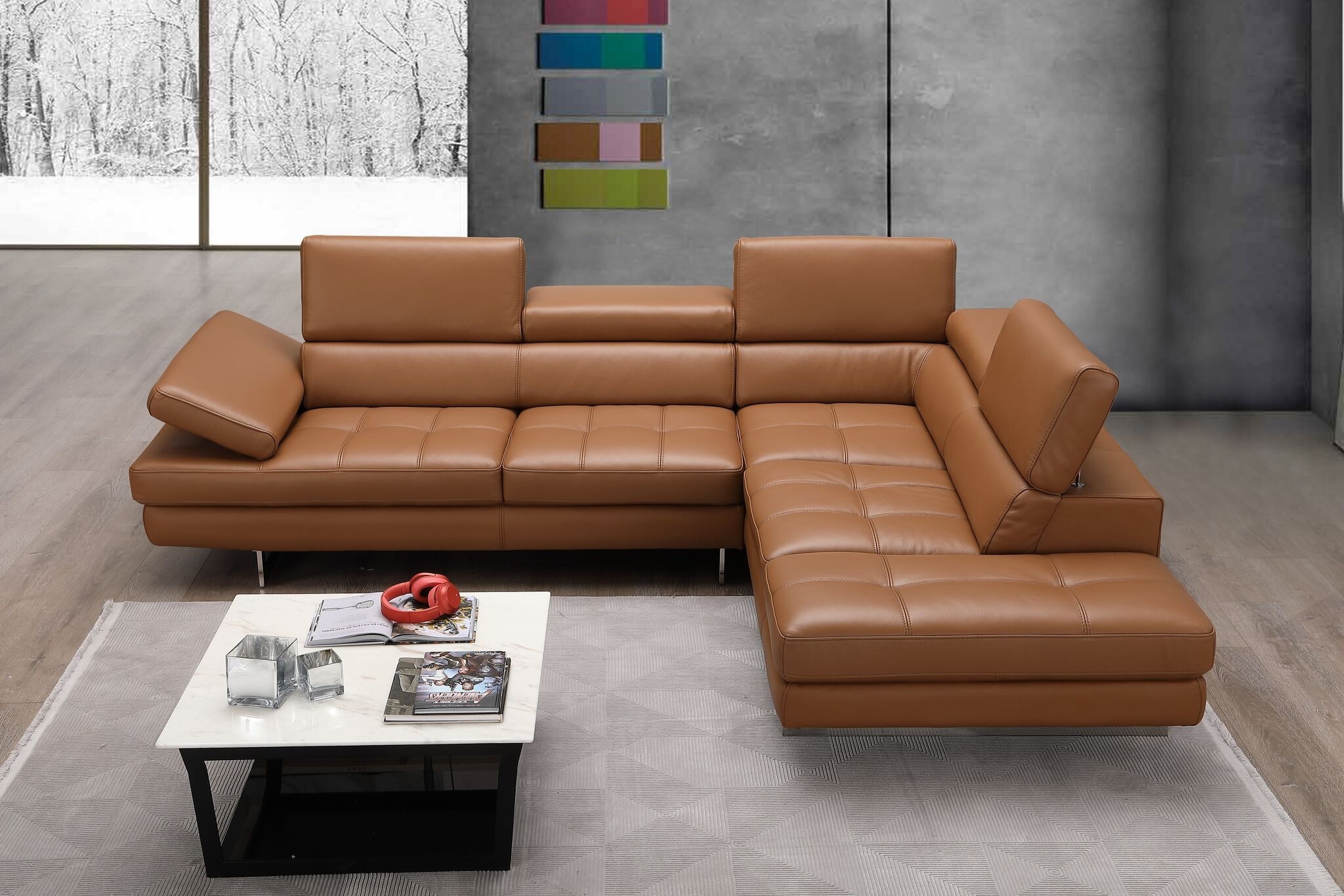 A761 Italian Leather Sectional in Caramel - Image 3
