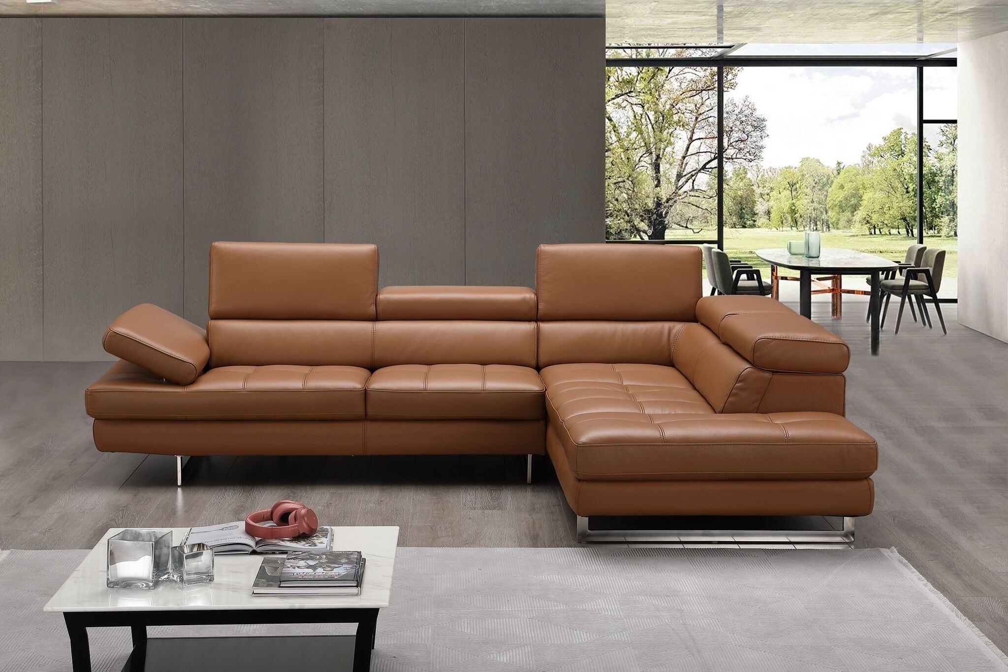 A761 Italian Leather Sectional in Caramel - Image 2