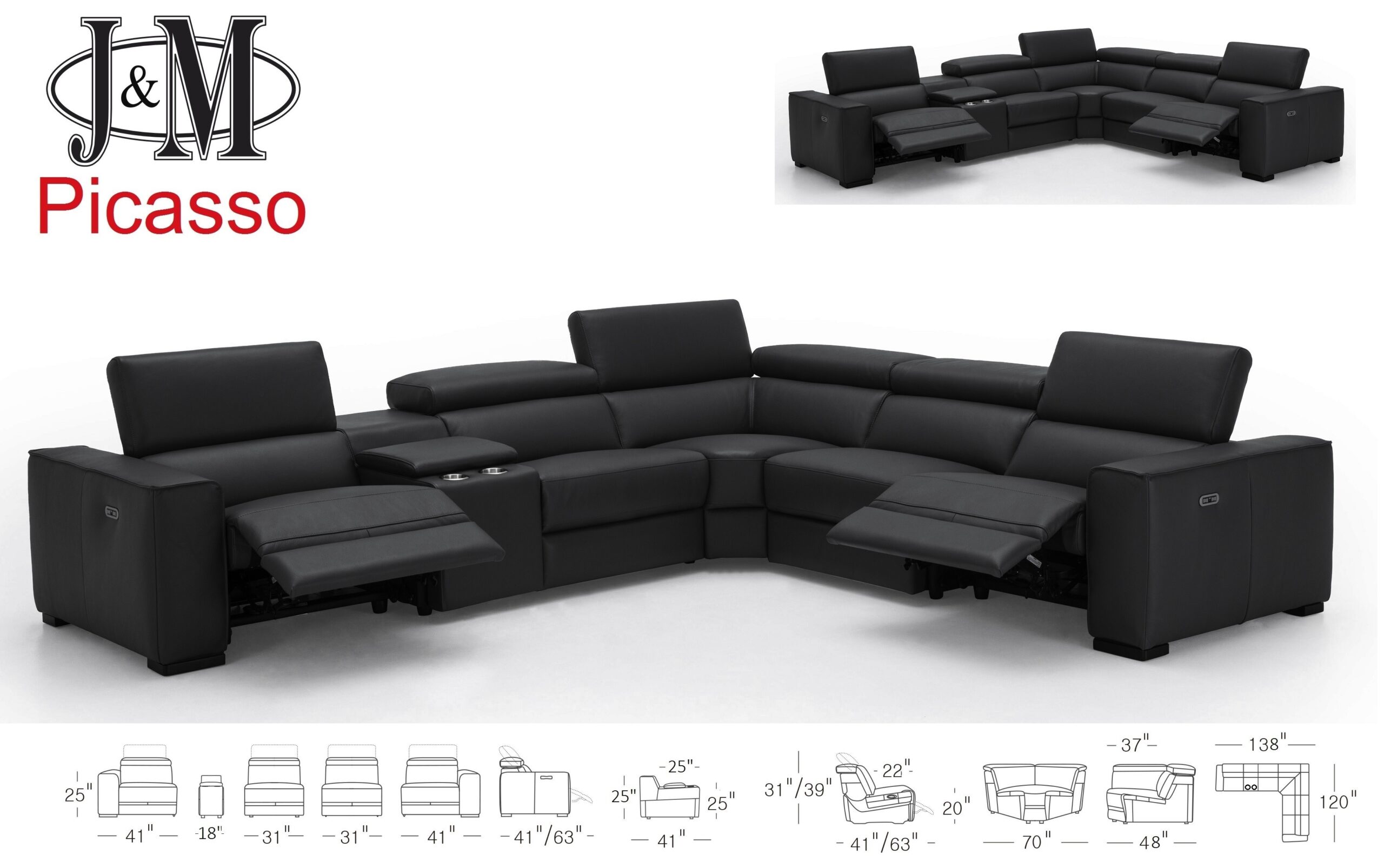 Picasso 6Pc Motion Sectional In Black - Image 7