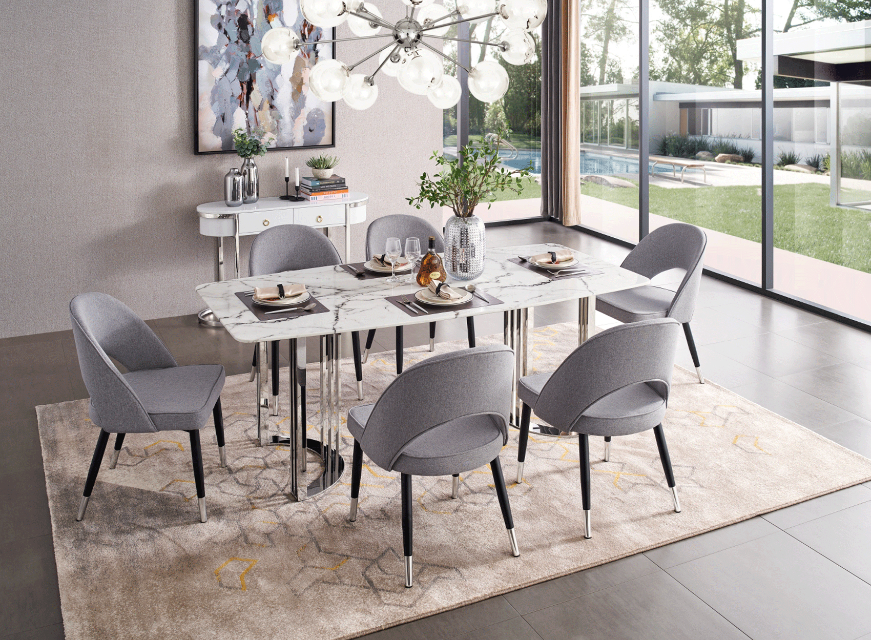 131 Silver Marble Dining Table - Image 3