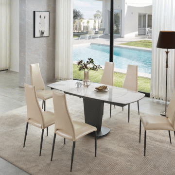 2417 Marble Table White with 3405 Cream Chairs