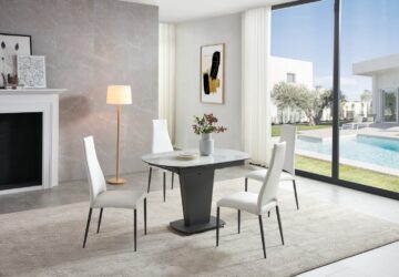 2417 Marble Table White with 3405 White Chairs