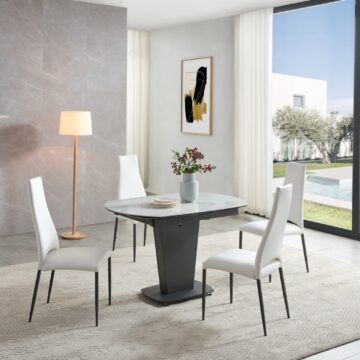 2417 Marble Table White with 3405 White Chairs