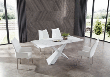 9113 Dining Table with 4 x 1218 swivel White Chairs