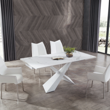 9113 Dining Table with 4 x 1218 swivel White Chairs