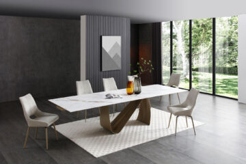 9087 Champagne-Bronze Table with 1239 swivel Beige Champagne chairs