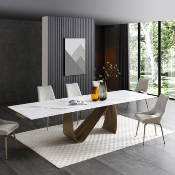 9087 Champagne-Bronze Table with 1239 swivel Beige Champagne chairs