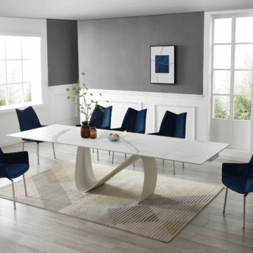 9087 Table White with 1218 swivel blue chair