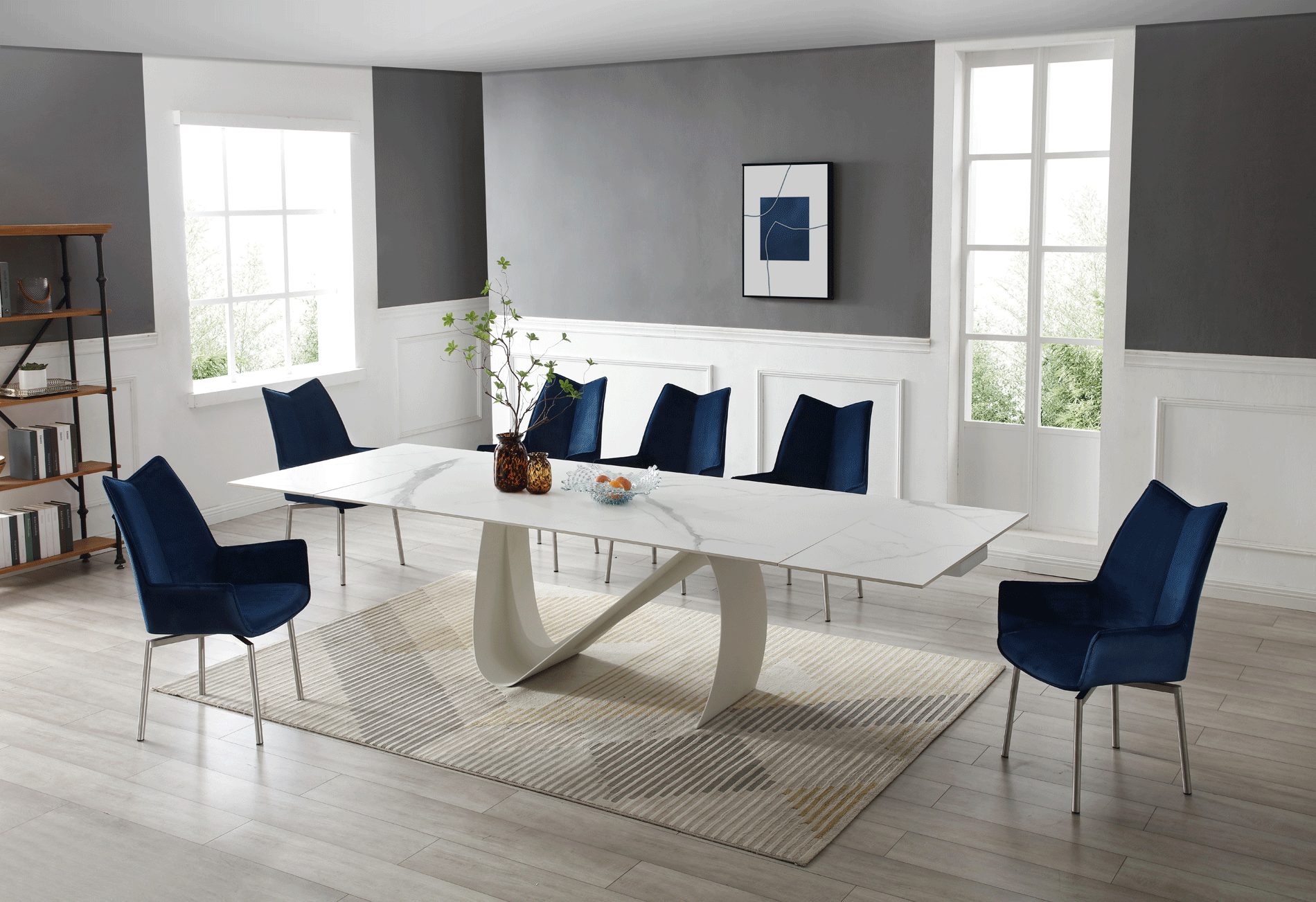 Cloud Table with 1218 swivel grey taupe chairs