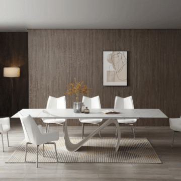 9087 Table White with 1218 swivel white chair