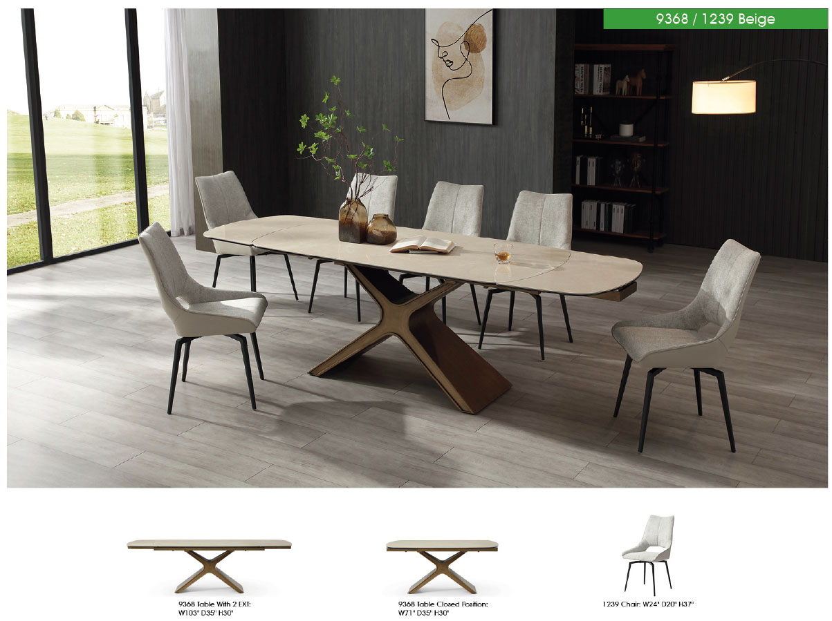 9368 Table Taupe with 1239 swivel beige chairs - Image 2