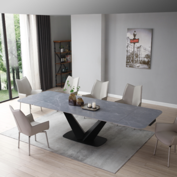 9436 Dining Table with 1218 swivel grey taupe chairs