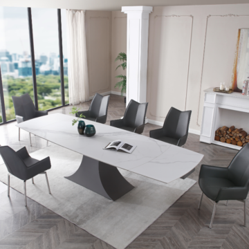 9437 Dining Table with 1218 swivel dark grey chair